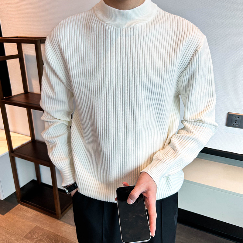 Men's Mock Neck Ribbed Knit Sweater - Cleanfit Old Money Style Regular Fit Long Sleeve Pullover for Autumn Winter Daily Casual-K85