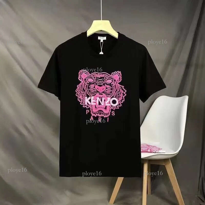 Kenzolys Shirt Designer Designer Kenzohoodiely Kenzoisms Summer New Black And Red Letter Embroidered Tiger Head Short Sleeve Couple Style Unisex Loose Top 834