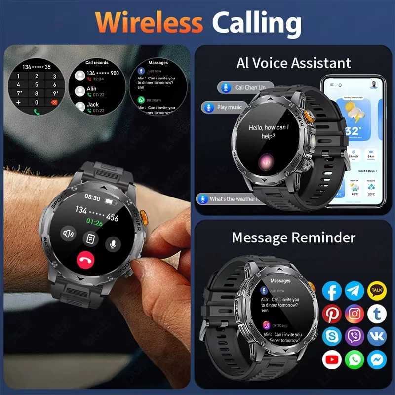 2025 1000mAh Super Capacity Battery Adult Men Smart Watch 17-inch Large Screen BT Call IP68 Waterproof SmartWatch SportsW251128