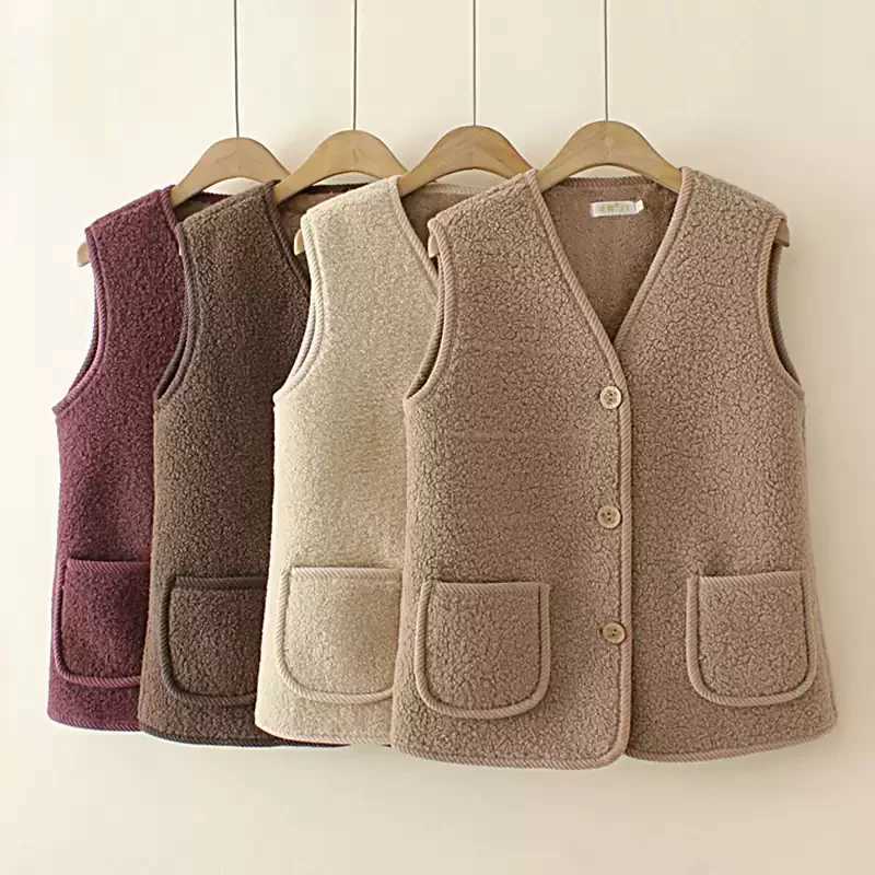 Winter Warm Fleece Vest for Mom Thickened Lamb Wool Waistcoat Outerwear for Elderly Women Autumn and Winter Plus Size InsulatedT251128