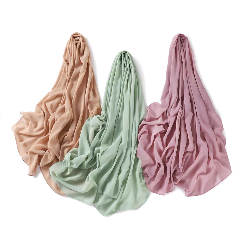 K550 Cross-border solid color semi-circular rounded pearl chiffon long scarf soft breathable drape headscarf shawl scarf