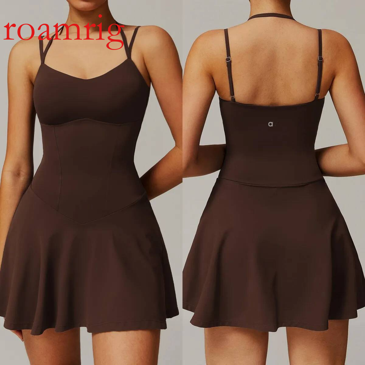 A822 Athletic Women's Halter Top Dress with Pocket Bottom Layer - Lightweight Short Tennis Skirt