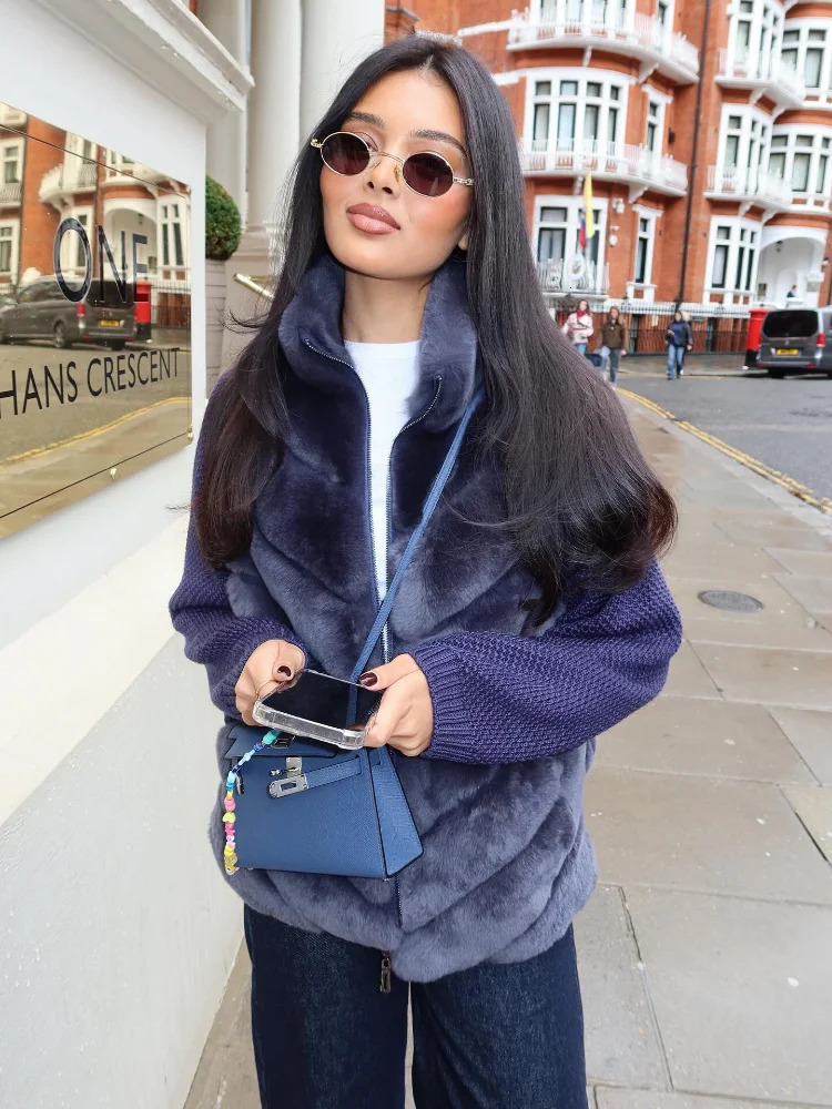 Medieval Knitted Faux Fur Jacket For Women Long Sleeve High Neck Warm Furry Coat Lady Autumn Winter Outwears 251128