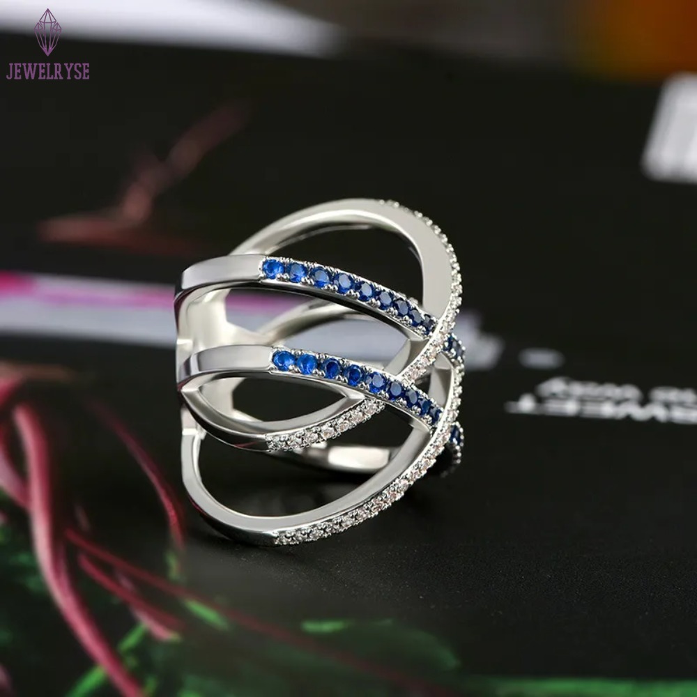 Drop Ship Ins Wedding Rings Luxury Jewelry 925 Sterling Silver Bue Sapphire CZ Diamond Gemstones Party Eternity Women Engagement Cross Ring For Lover 