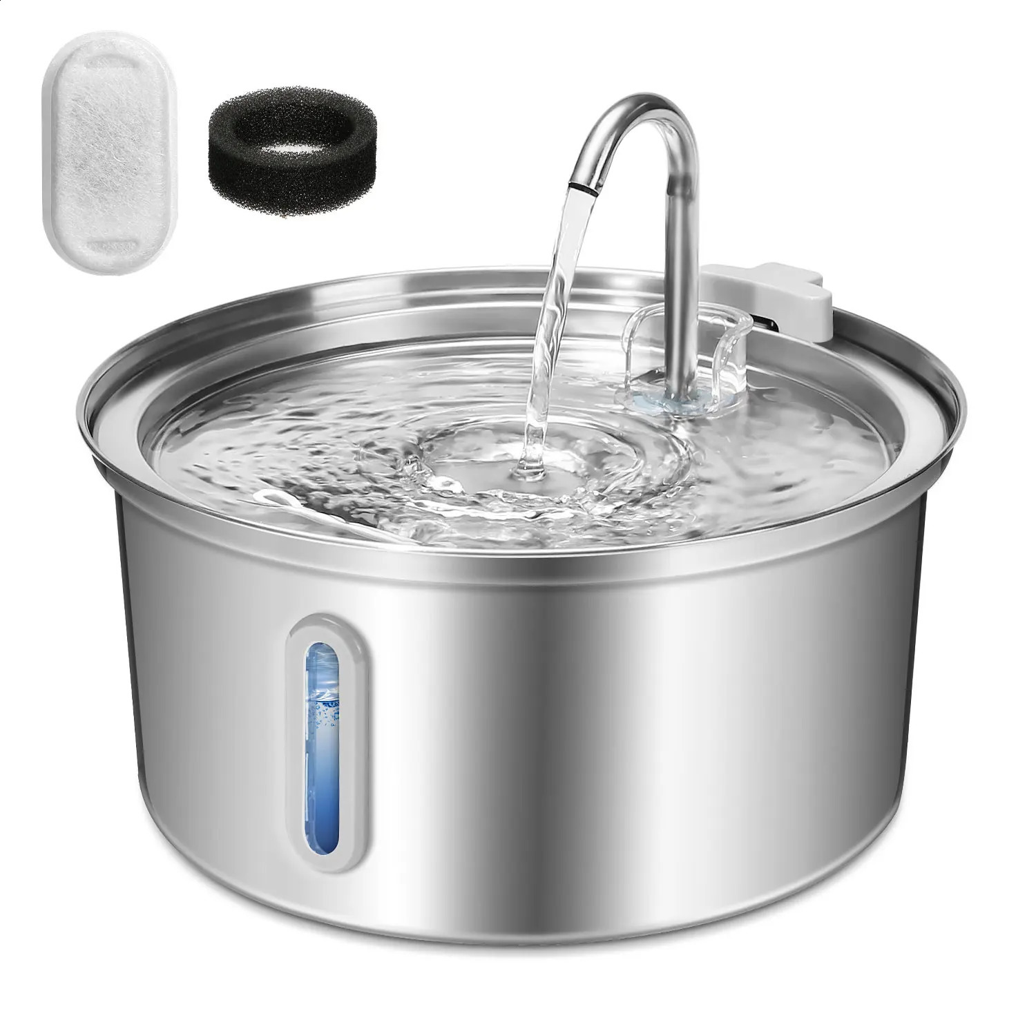 Cat Fountain Stainless Steel 108oz/3.2L Pet Fountain with Ultra Quiet Pump Filtration System Water Level Window 250427