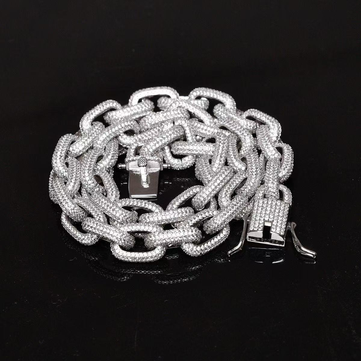 10Mm Rope Sterg Sier White Gold Moissanite Chain Necklace Iced Men Hiphop VVS Dia Fine Jewelry