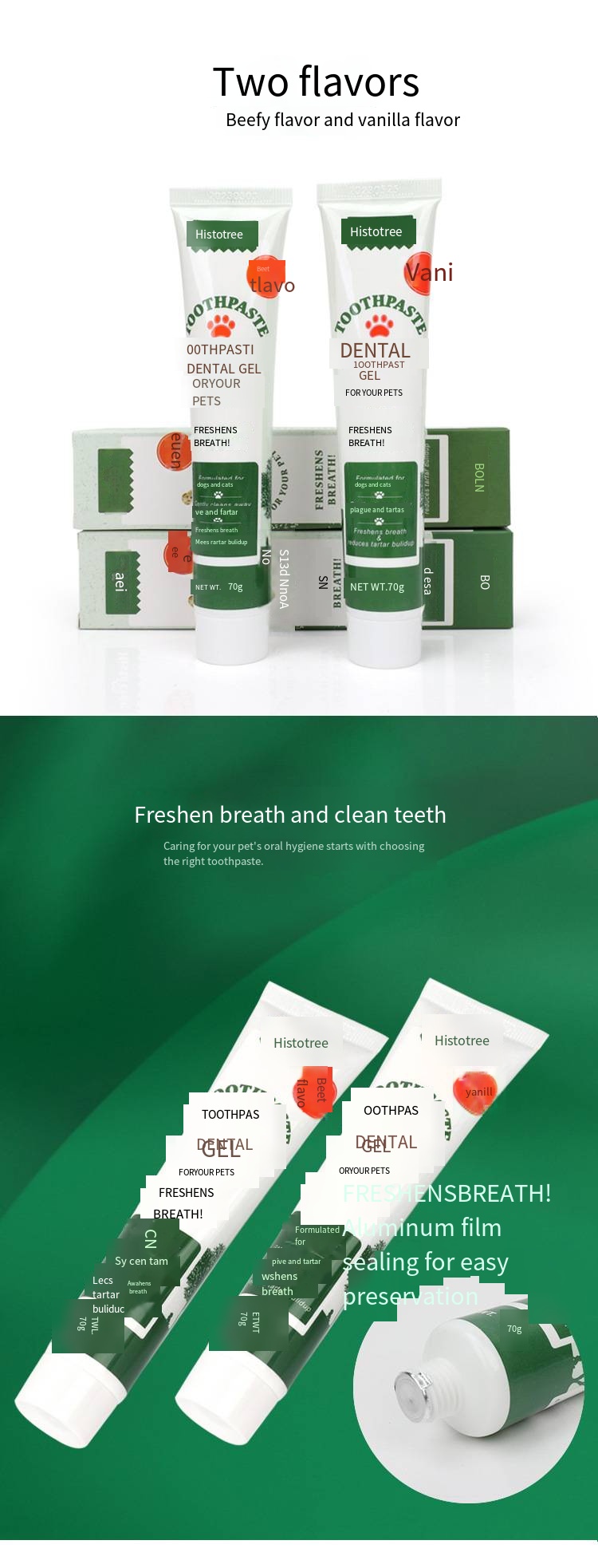 Pet toothpaste, dog and cat oral cleaning products, beef flavored and vanilla flavored - view 7