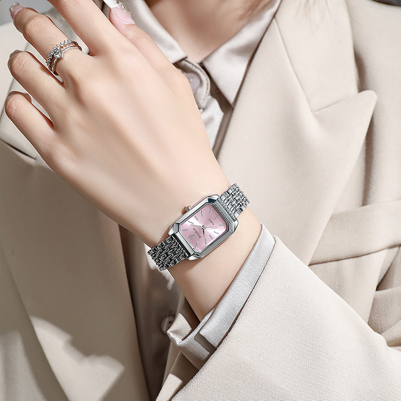 2025 New Light Luxury Steel Belt Womens Watch Female Student Fashion Simple Square Quartz Watch 231025