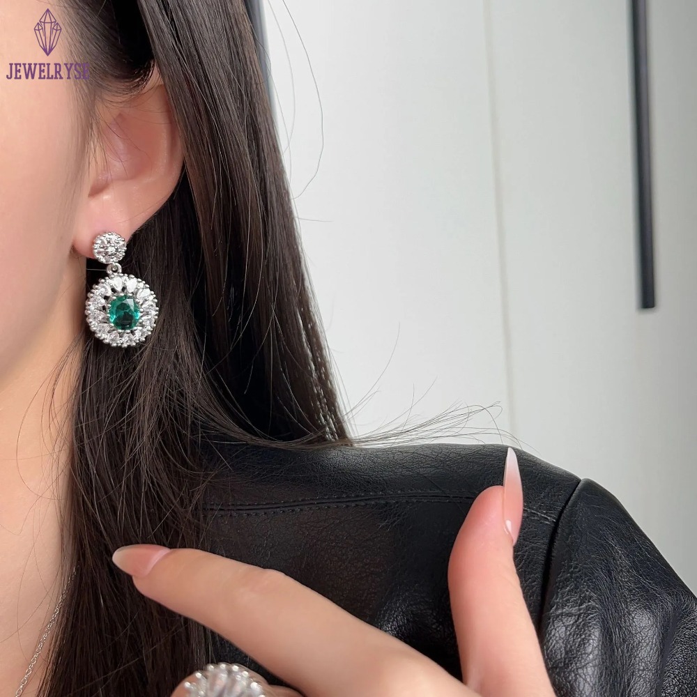 Top Sell Wedding Jewelry Sets Luxury Jewelry 925 Sterling Silver Oval Cut Emerald Diamond Cubic Zircon Open Ring Stud Earring Women Clavicel Necklace 