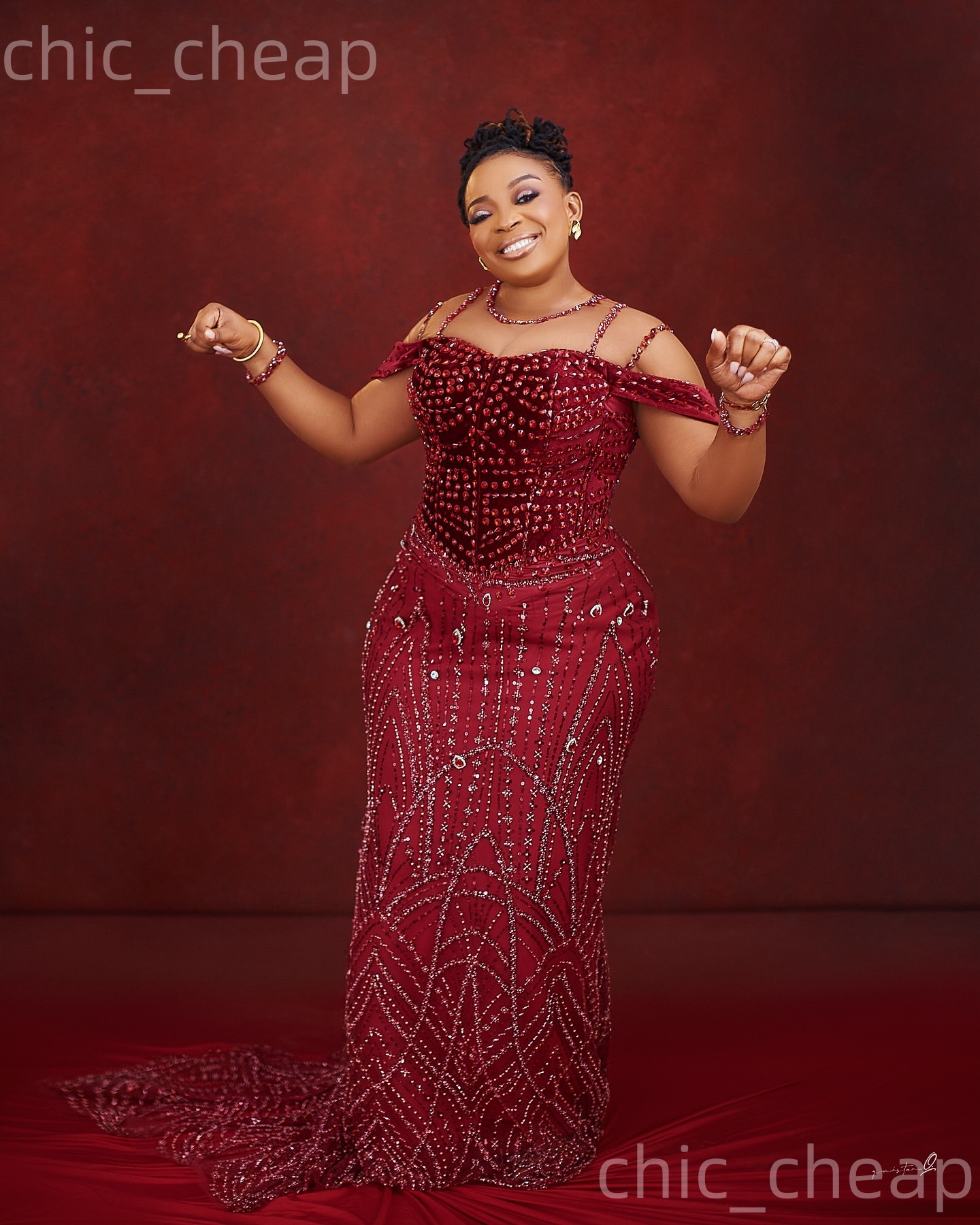 Aso Ebi Dark Red Mermaid Prom Dresses 2026 Sheer Neck Crystals Sequined Evening Formal Party Second Birthday Engagement Gowns Plus Size Dress For Spec