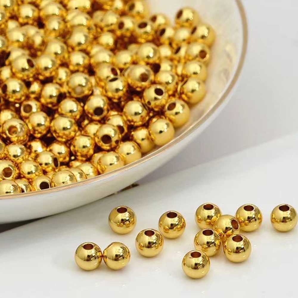 300Pcs Gold Plated Brass Metal beads 3/4/5/6MM Round Copper Spacer Loose Beads For Jewelry Bracelets Necklace Making DIY Accessories