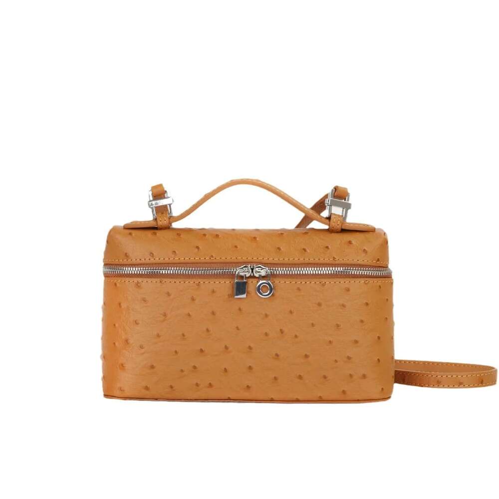 The Ostrich Print Small Square Fashion Simple Single Shoulder Crossbody Head Layer Cowhide Handbag Women's Makeup Bag