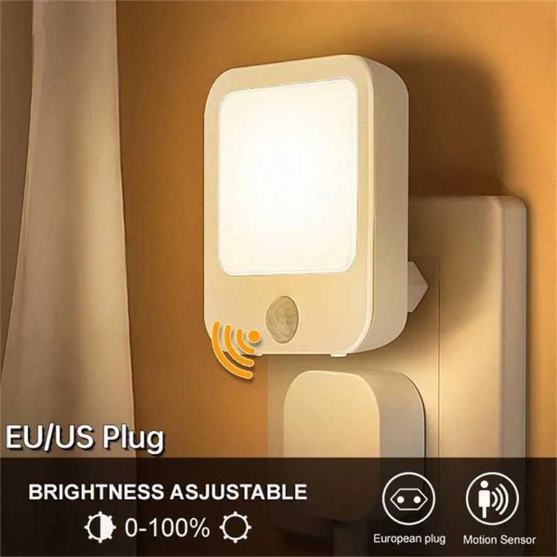 Motion Sensor LED Night Lights EU Plug Dimmable Cabinet Light for Baby Bedside Bedroom Corridor Wireless Night Lamp Lighting M251128