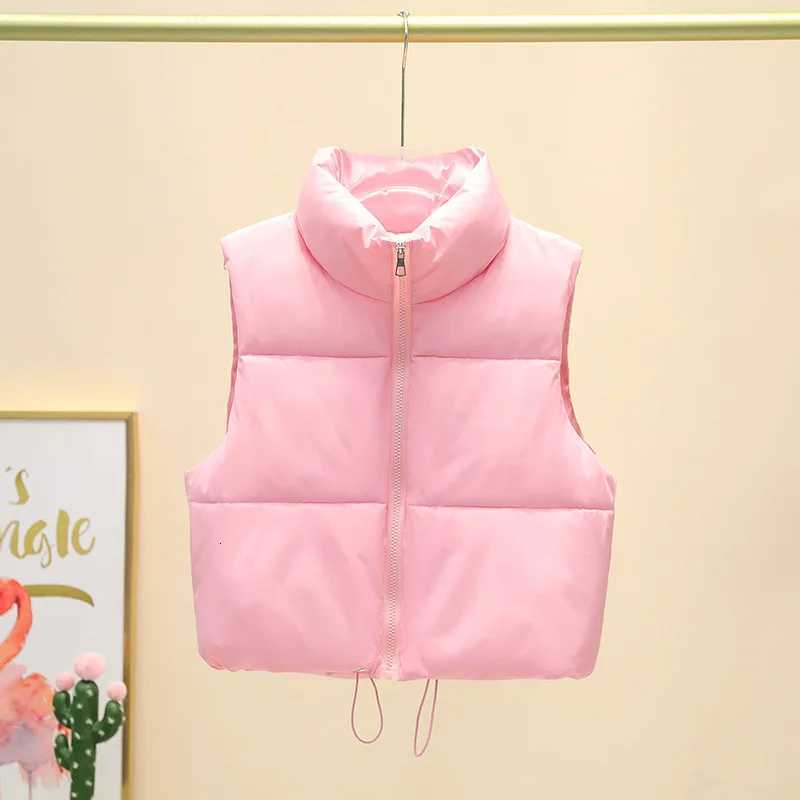 Winter Short Down Sleeveless Vest Women Warm Stand Collar Zipper Jacket Casual Fashion Quilted Cropped Coats Street OuterwearsT251128