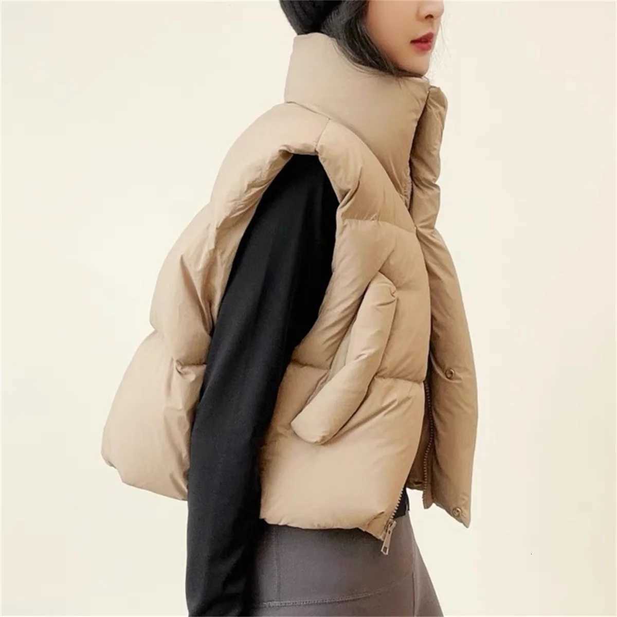 Autumn Winter Womens Short Cotton Down Vest Short Stand-up Collar Warm Sleeveless Quilted Vest Outdoor Jacket Tops OutwearT251128