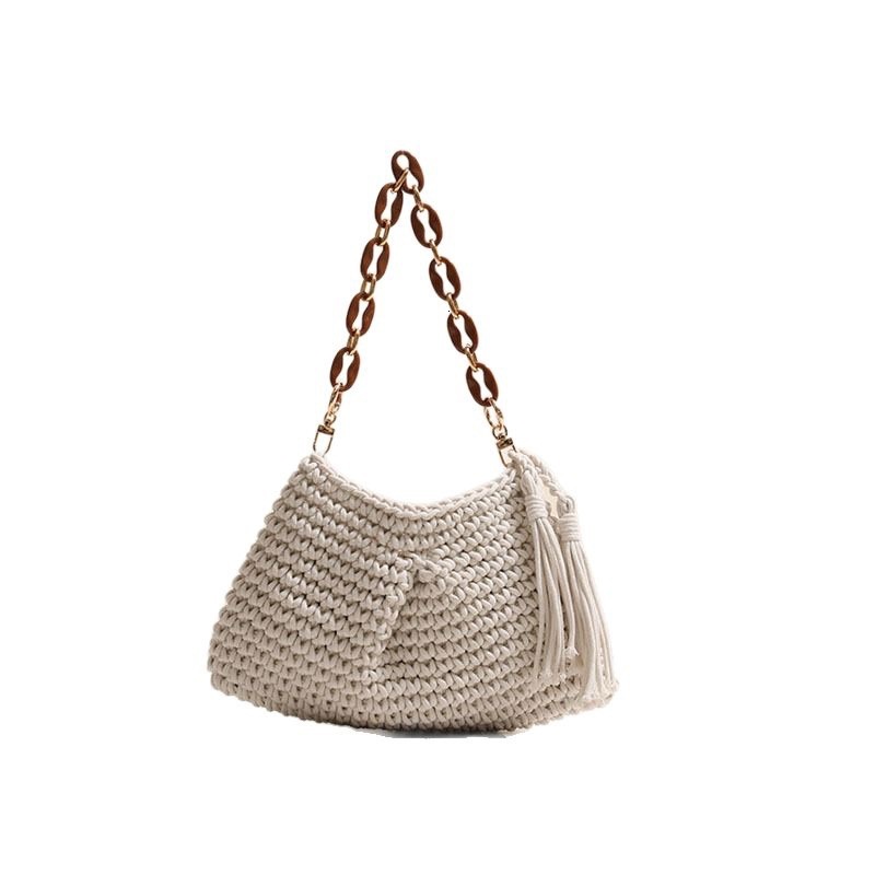 designer bag fashion armpit cotton thread new tassel single shoulder grass woven vacation style beach bag, niche women's bag