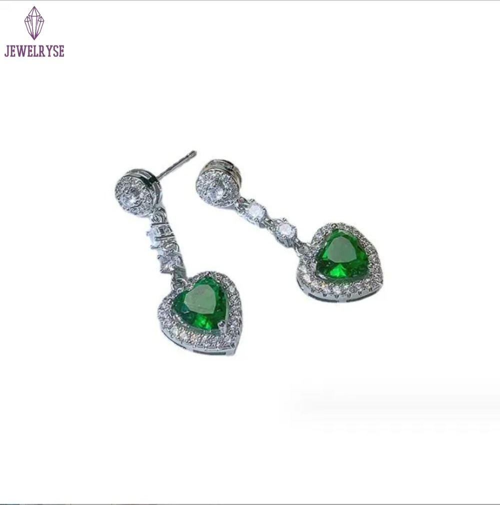 Dangle Earrings Sparkling Luxury Jewelry Heart Shape Emerlad CZ Diamond Gemstones Handmade Party Women Wedding Drop Earring For Lover Gift