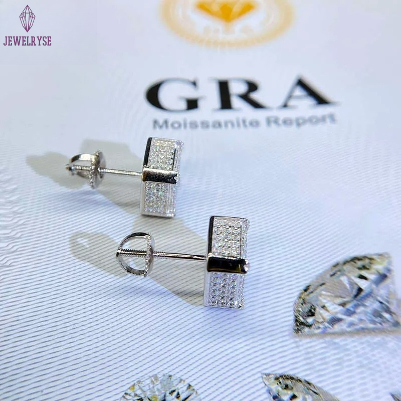 Fashion Jewelry Beautiful Fine Box Packaging Sterling Sliver Moissanite Earrings For Men Or Women