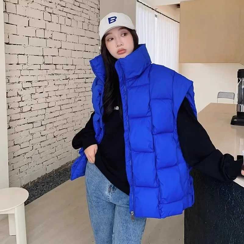 2025 New Korean Winter Jackets Fashion Padded Vests Sleeveless Womens Vest Warm Coat Oversize Outwear Puffer Loose OutwearT251128