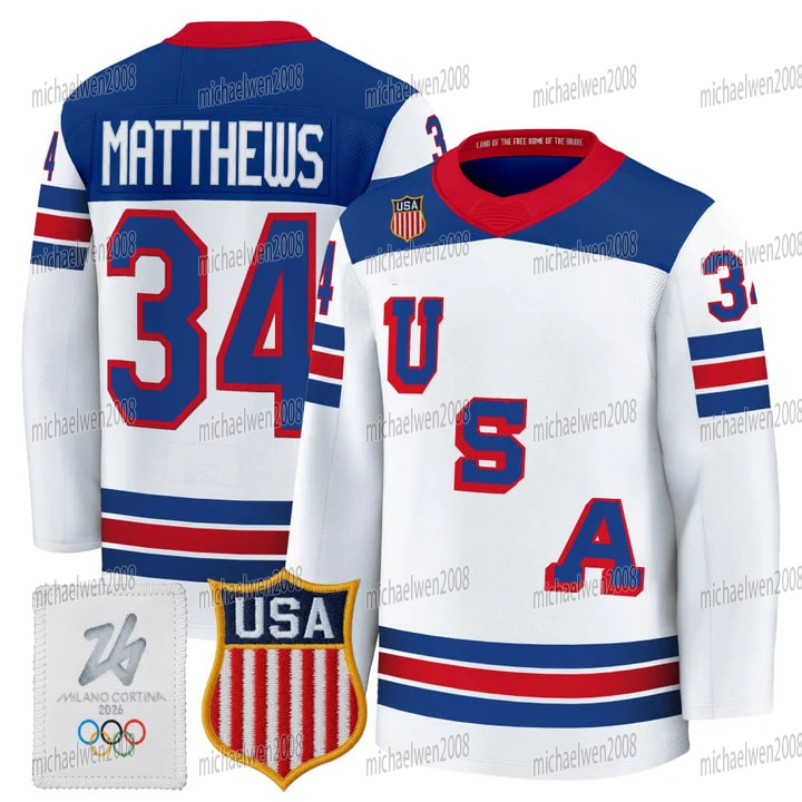 Personalized Custom Team Name USA 2026 Olympicss Hockey Jerseys Matthew Tkachuk Matthew Jake Guentzel Brady Tkachuk Jack Hughes Adam Fox Hellebuyck Qu