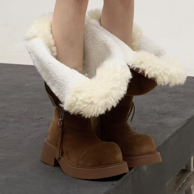 Christmas Gift Winter New Style Retro Style Long tube Snow Boots Loose Wool Lining Warm Boots Trendy Hot Girl Designer Shoes Fashion Luxury Shoes