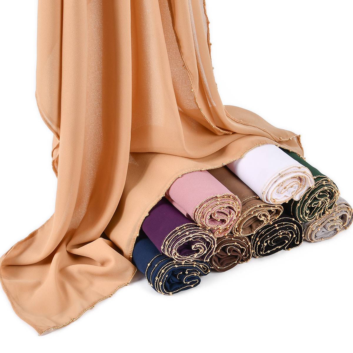K546 Southeast Asia's hot-selling popular chiffon chain long scarf spring and summer new single-sided L-shaped solid color simple headscarf for w