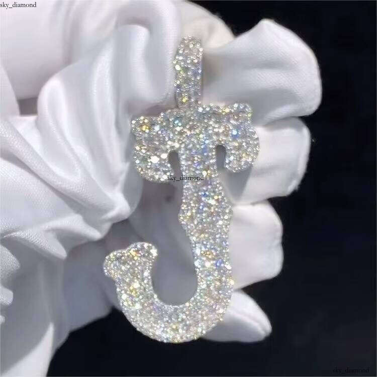Fully Iced Out Letter Hip Hop Bling Dia Initial J Sier Custom VVS Moissanite Pendant