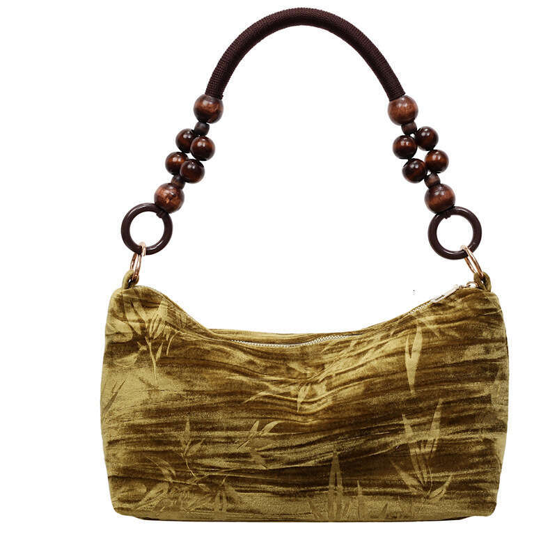 Vintage New Chinese Underarm Women's Trendy Simple Beaded Southern Style Classical Single Shoulder Velvet Bag Light Luxury - view 6