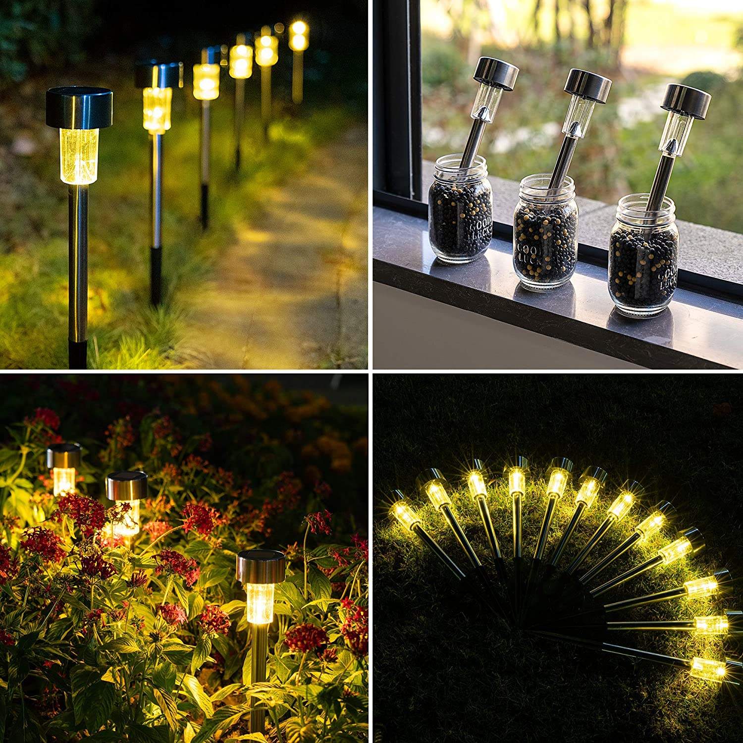 Stainless Steel Small Mini Color Changing Classic Column Solar Powered LED Pathway Lighting for Patio Solar Stick Lights