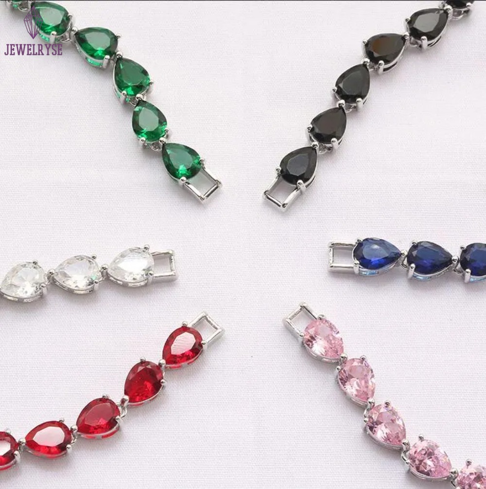 Classic fashion jewelry - 925 sterling silver rose gold teardrop-shaped pear-shaped cut multicolored CZ jewelry diamonds - Women's engagement bra