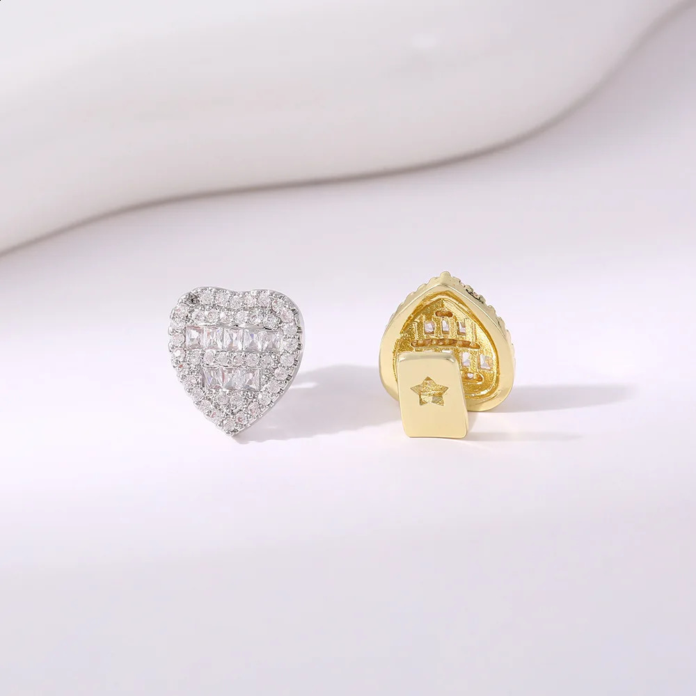 Hip Hop Rapper Single Shackle Teeth Cap Dental Braces Zircon Gold Silvery Color Metal Personality Tooth Jewelry 250427