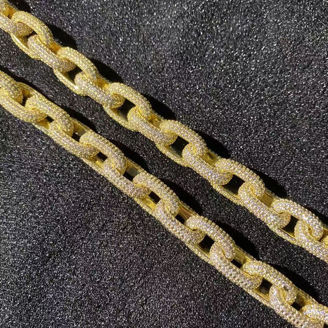10Mm Rope Sterg Sier White Gold Moissanite Chain Necklace Iced Men Hiphop VVS Dia Fine Jewelry