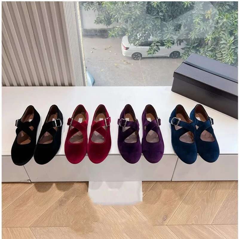 Spring and Autumn High Quality Cross Belt Buckle Mary Zhen Single for Women 2025 Veet Round Head Flat Ballet Shoes