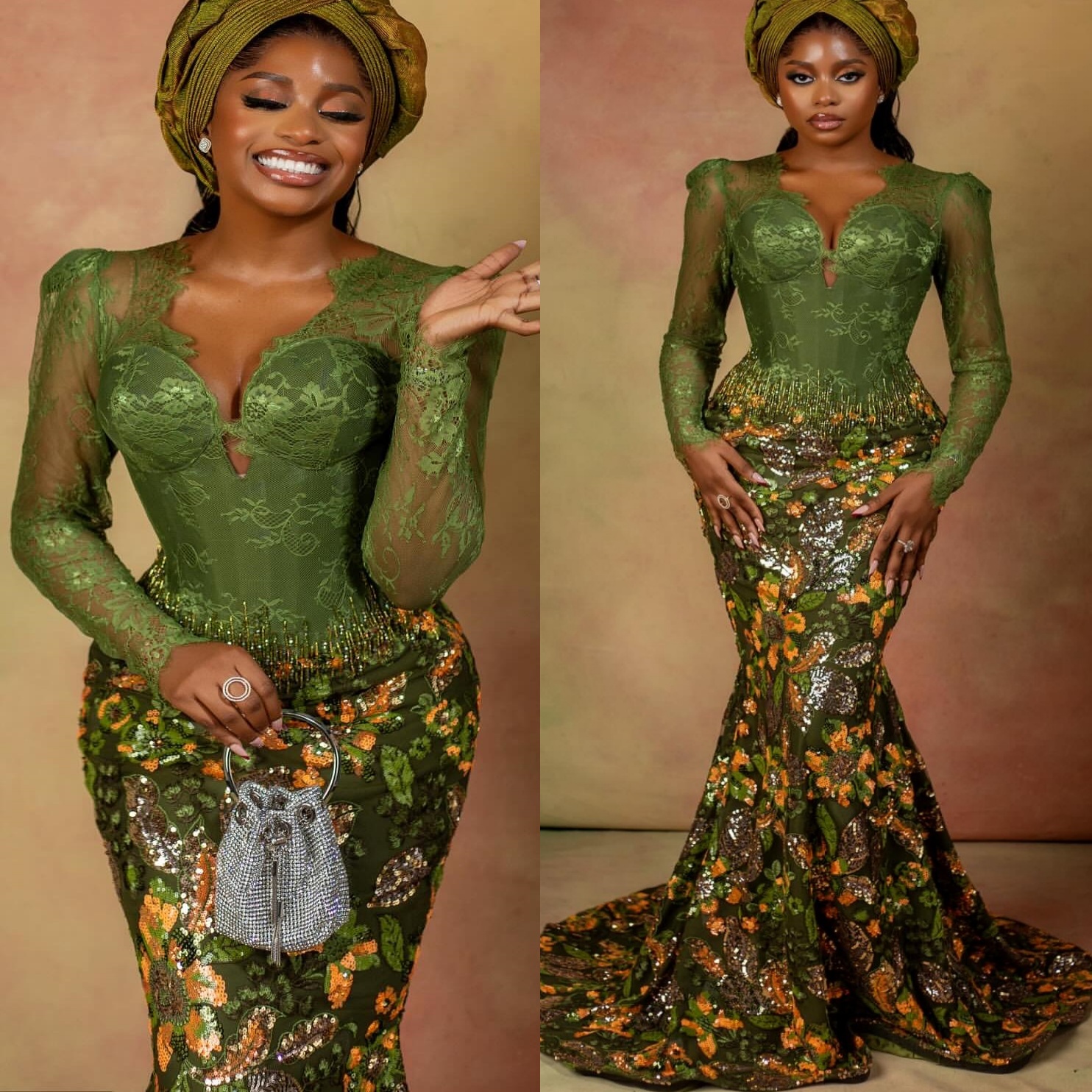 Aso Ebi Olive Green Mermaid Prom Dresses 2026 Lace Beaded Sequined Evening Formal Party Second Birthday Engagement Gowns Plus Size Dress For Special O