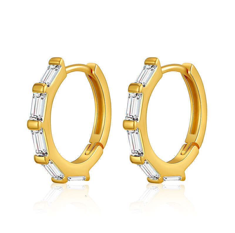 Cross-Border Hot Selling Emerald Zircon Small Hoop Earrings Copper Plated 18K Real Gold Vintage Style No Need to Remove While Sleeping