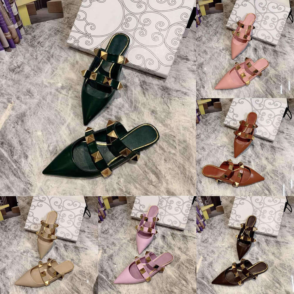 2025 new top quality luxury slipper woman shoe designer sandal with metal rivet trim leather flat fashion casual sandals clog slide mule sliders pink black white