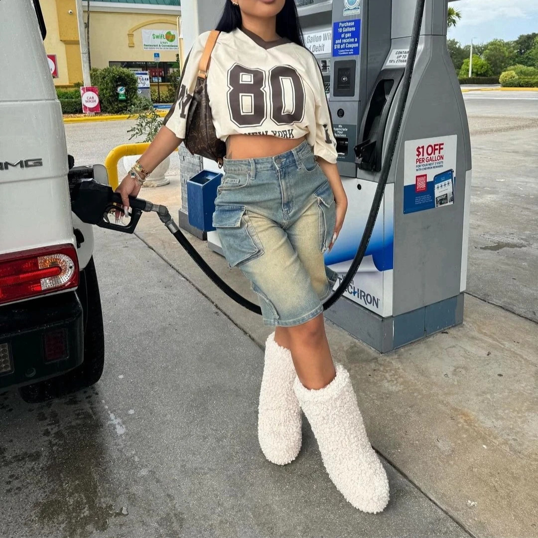 Denim pants womens shorts ultra-thin mom jeans high waist straight Trousers Y2k streetwear patchwork pockets casual punk 250427