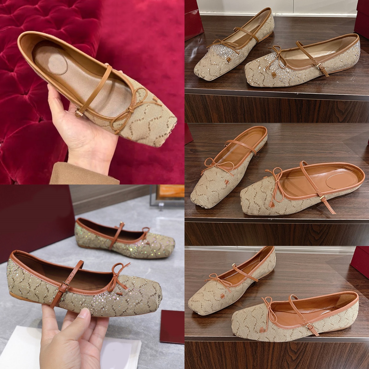 women new rhinestone ballerina shoe brown flat ballet mary jane shoes luxury dress shoes designer flats loafers slip-on shoes office loafer dance commuter shoes 35-42