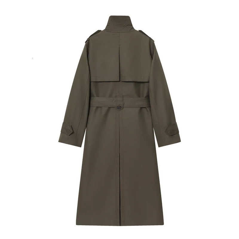 Womens Trench Coat Autumn Style Solid Color Long-Sleeve Waterproof Double-Breasted Trench Coat with Belt British 251128