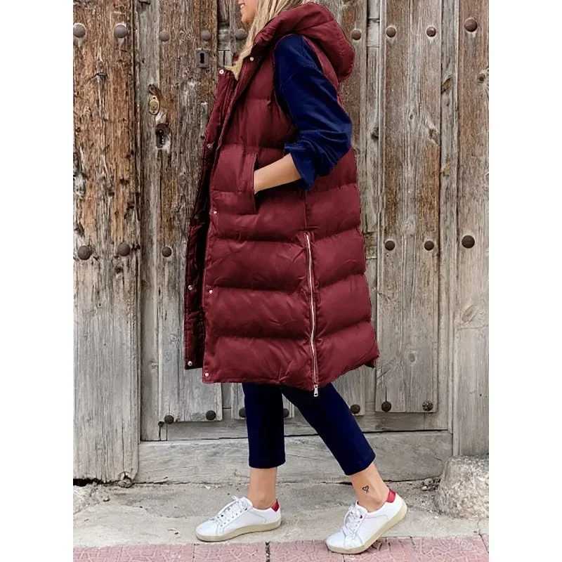 Women Autumn Winter Hooded Vest Coats Outwear Jacket Single-breasted Sleeveless Warm Solid Color Coats ParkaT251128