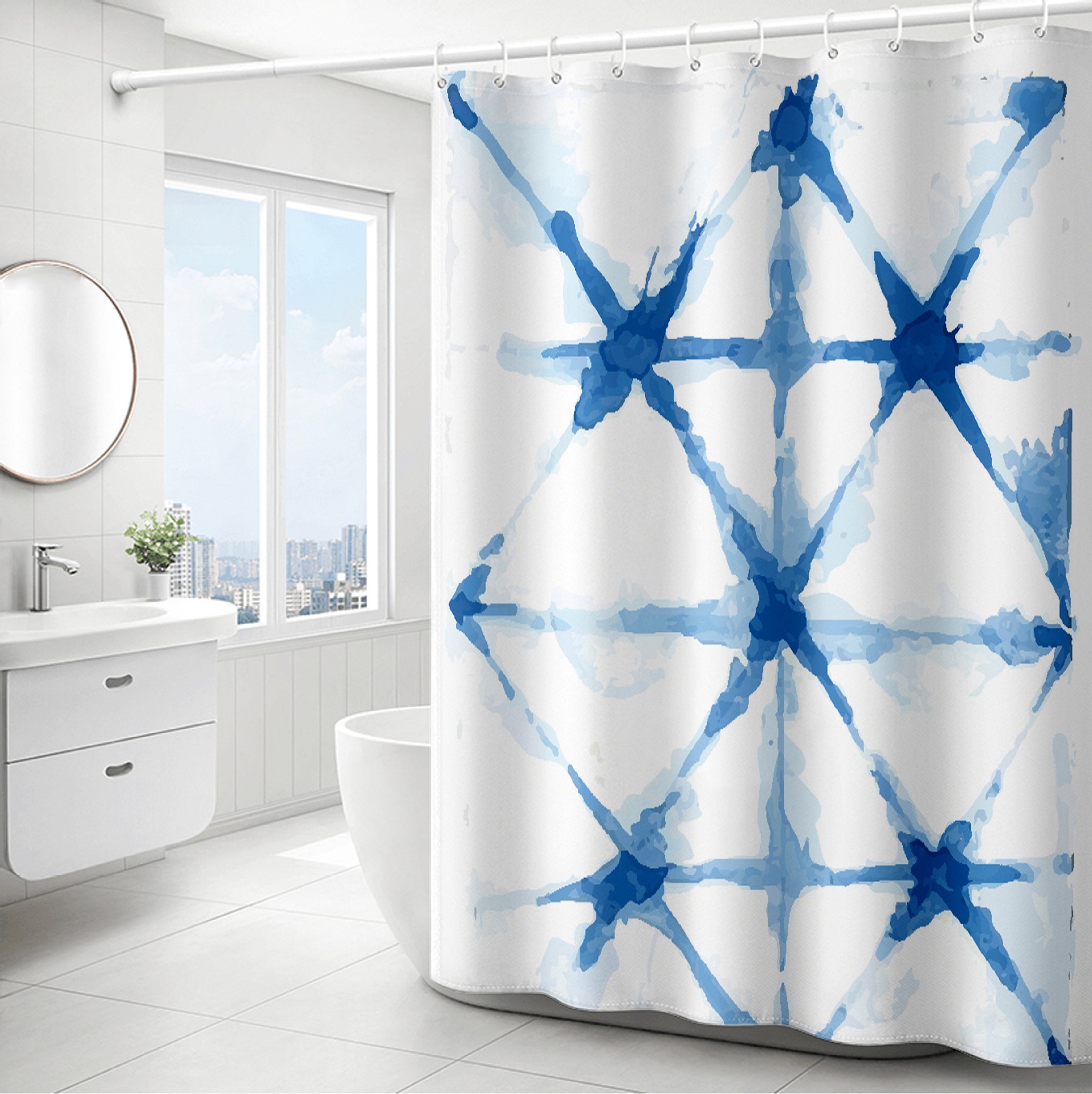 YL-37824 Polyester Marine Print Thickened Waterproof Shower Curtain - Multiple Styles Available for Wholesale Bathroom Curtains