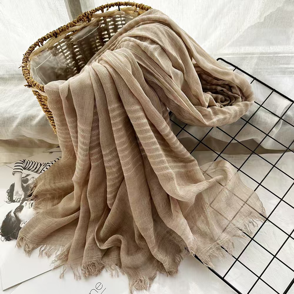 T579 scarf spring cotton scarf women's solid color dirty dyed sequined headscarf rectangular gauze scarf