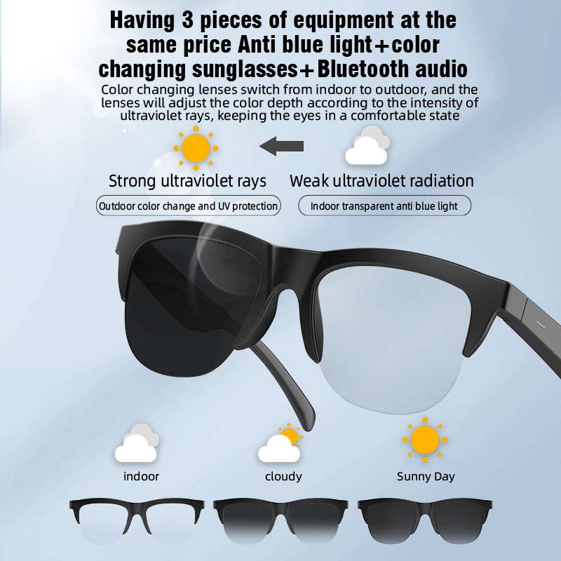 F02 Intelligent Color Changing Smart Sunglasses Glasses Bluetooth Wireless Audio Call Outdoor Sports Headphones Anti UV Blue Light Waterproof