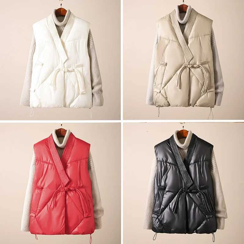 2024 New Cotton Down Winter Womens Vest Thicken V-neck Sleeveless Puffer Jacket Padded Female Warm Outerwear Women ClothingT251128