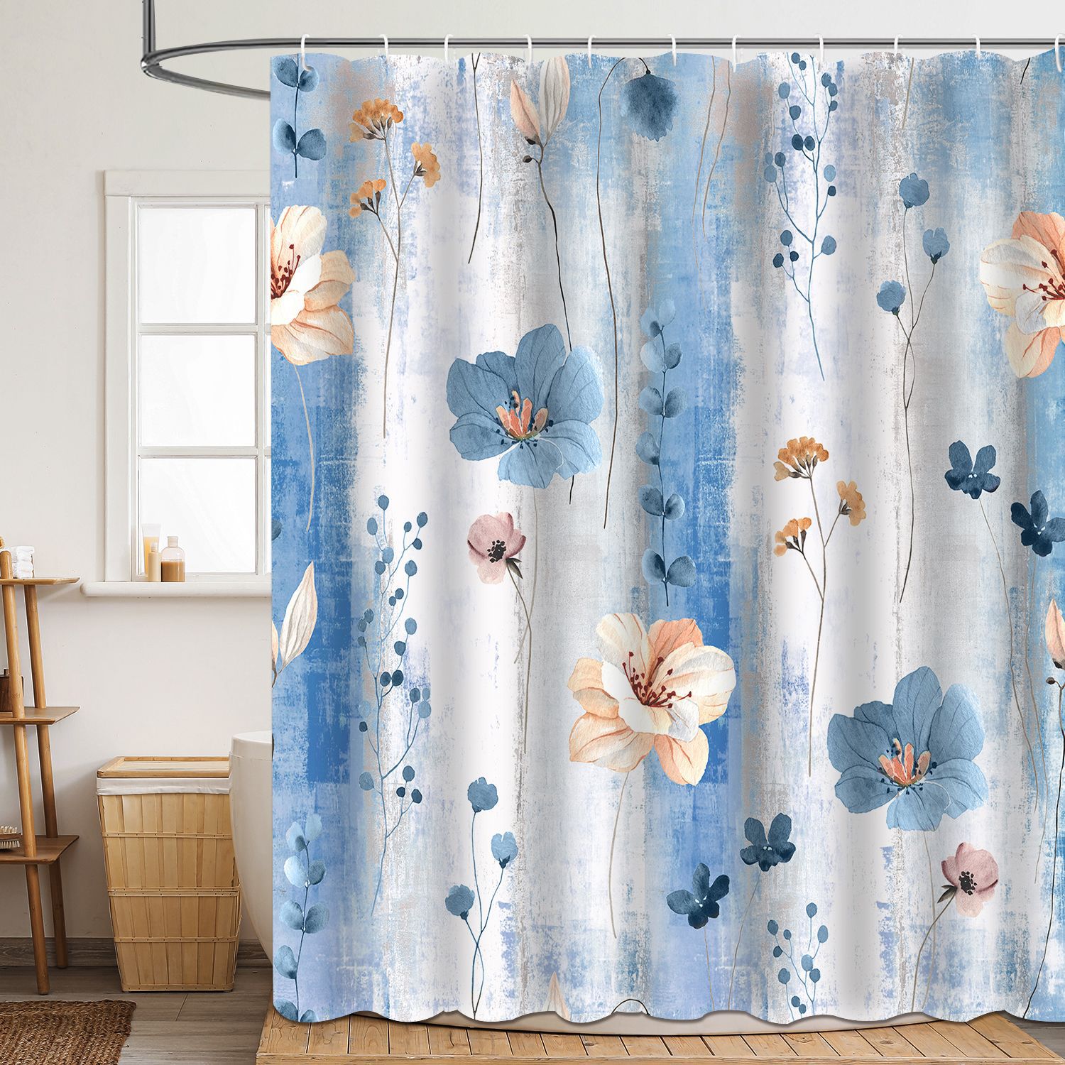 YL-37831 Floral and Leaf Polyester 3D Digital Printed Shower Curtain, Waterproof and Mildew-proof Shower Bathroom Partition Curtain