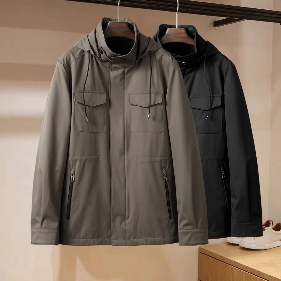Italian LP 25 Autumn And Winter New Fashion Solid Color Men's Windproof Casual Removable Hooded Jacket
