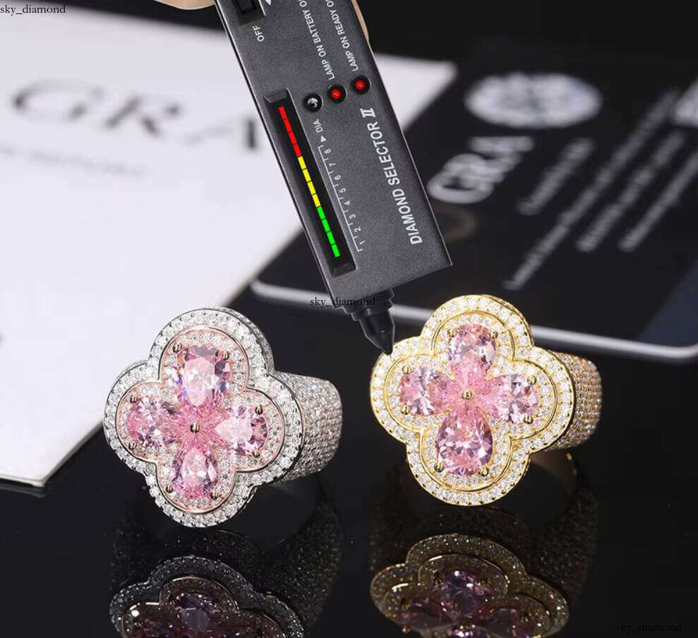 VVS Moissanite New European and American S925 Silver Carbonite Cluster Ring Heart Shape Certified Gold Plated Fashion Hip-Hop Style In Stock