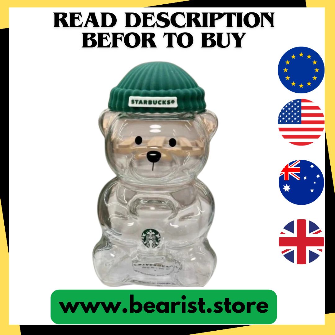 20oz Star bucks Teddy Bear Barista Glass Bear Cup With Straw Cute Transparent Tumbler With Hat For Iced Coffee Cold Drink Gift - Read Description before to buy
