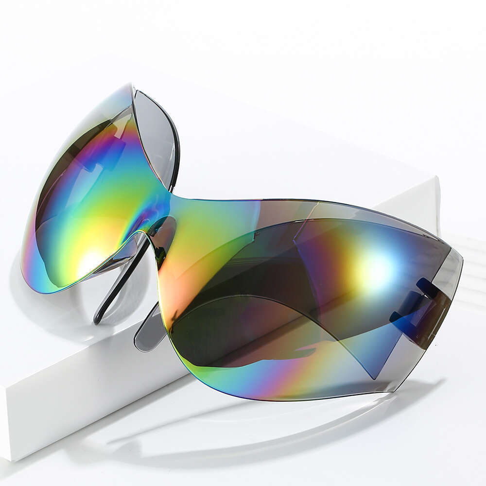 Cross-Border New Large Frame Sports Sunglasses European and American Personality Integrated Novelty Cat Eye Alien Cycling Glasses