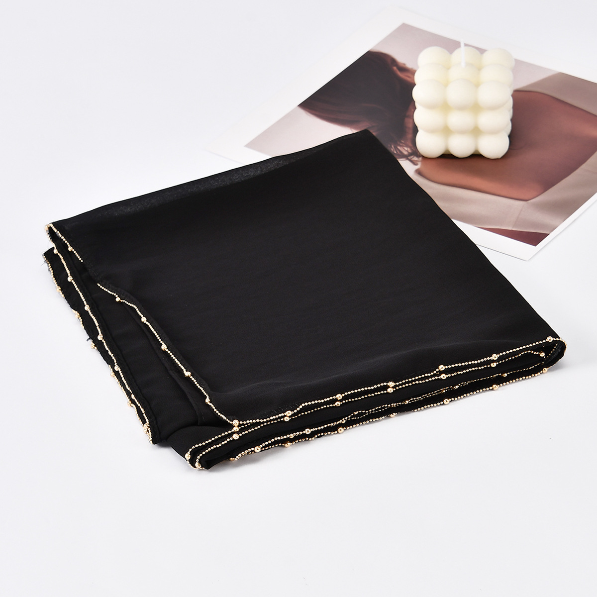 K546 Southeast Asia's hot-selling popular chiffon chain long scarf spring and summer new single-sided L-shaped solid color simple headscarf for w